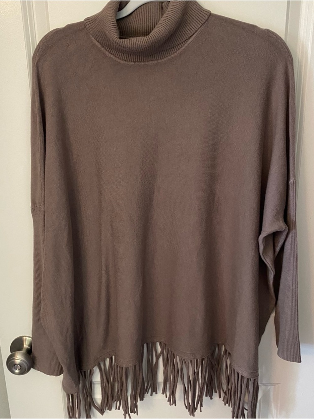 Cyrus Taupe Fringe Hem Turtleneck Sweater